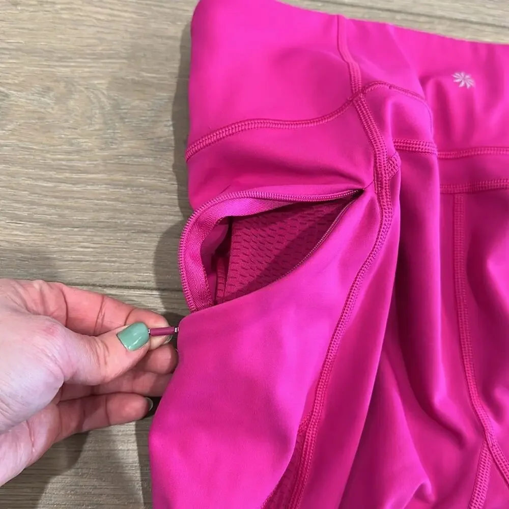 ATHLETA‎ Electric Fuchsia Mesh Contender High Rise Active Gym Yoga Run Capri S